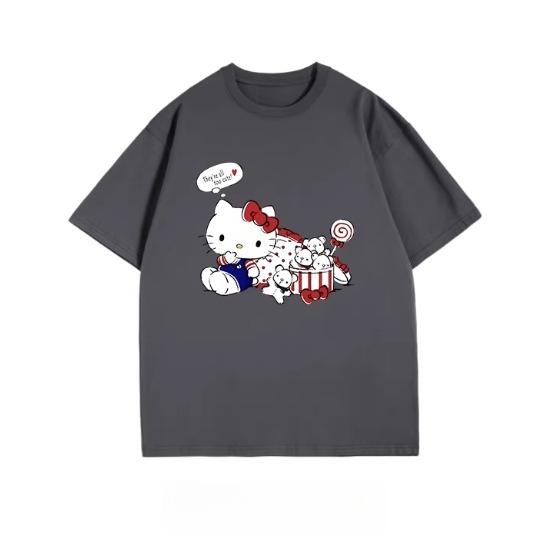 Лето 2026 Sanrio Комикс Форма Hello Kitty Изображение 100% Хлопок Повседневная Футболка Девочки Родитель-Ребенок Топ Повседневная Одежда Y2k