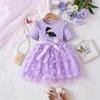 Girls Butterfly Tulle Dress, Dazhou Printing,Cute Princess Party Dress with Bow, Short Sleeve Summer Dress for Little Girls