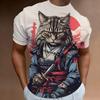 New Retro Men's T-Shirt 3d Samurai Cat Print Short Sleeve T-Shirt For Men Fashion Oversized Man Clothes Quick Dry Tees Tops