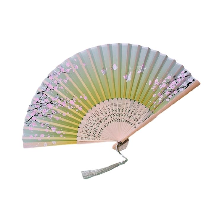 Folding Hand Fan with Tassels for Women Prom Parties Flower Butterfly Pattern Chinese Traditional Hand Fan for Collector