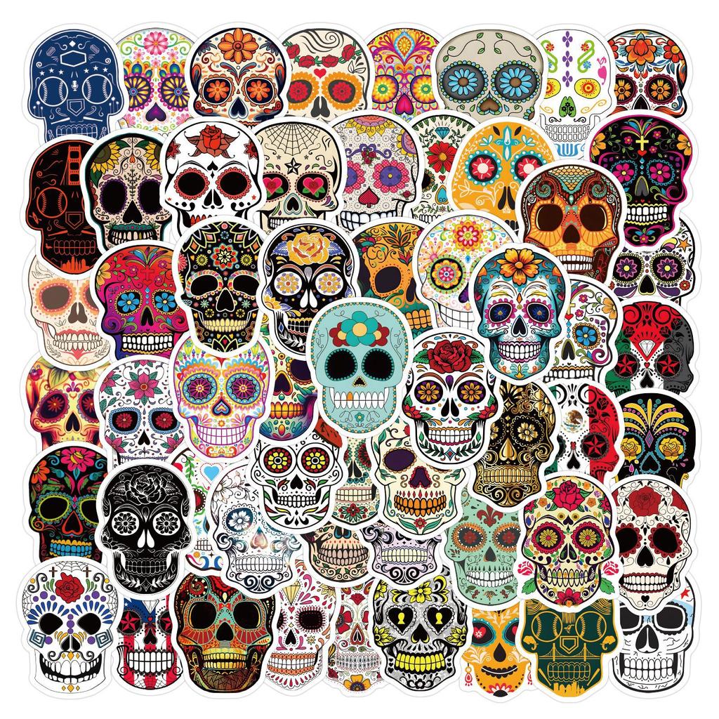 60 Pictures Dia De Los Muertos Skull Doodle Stickers Decorative Notebook Skateboard Water Cup Stickers