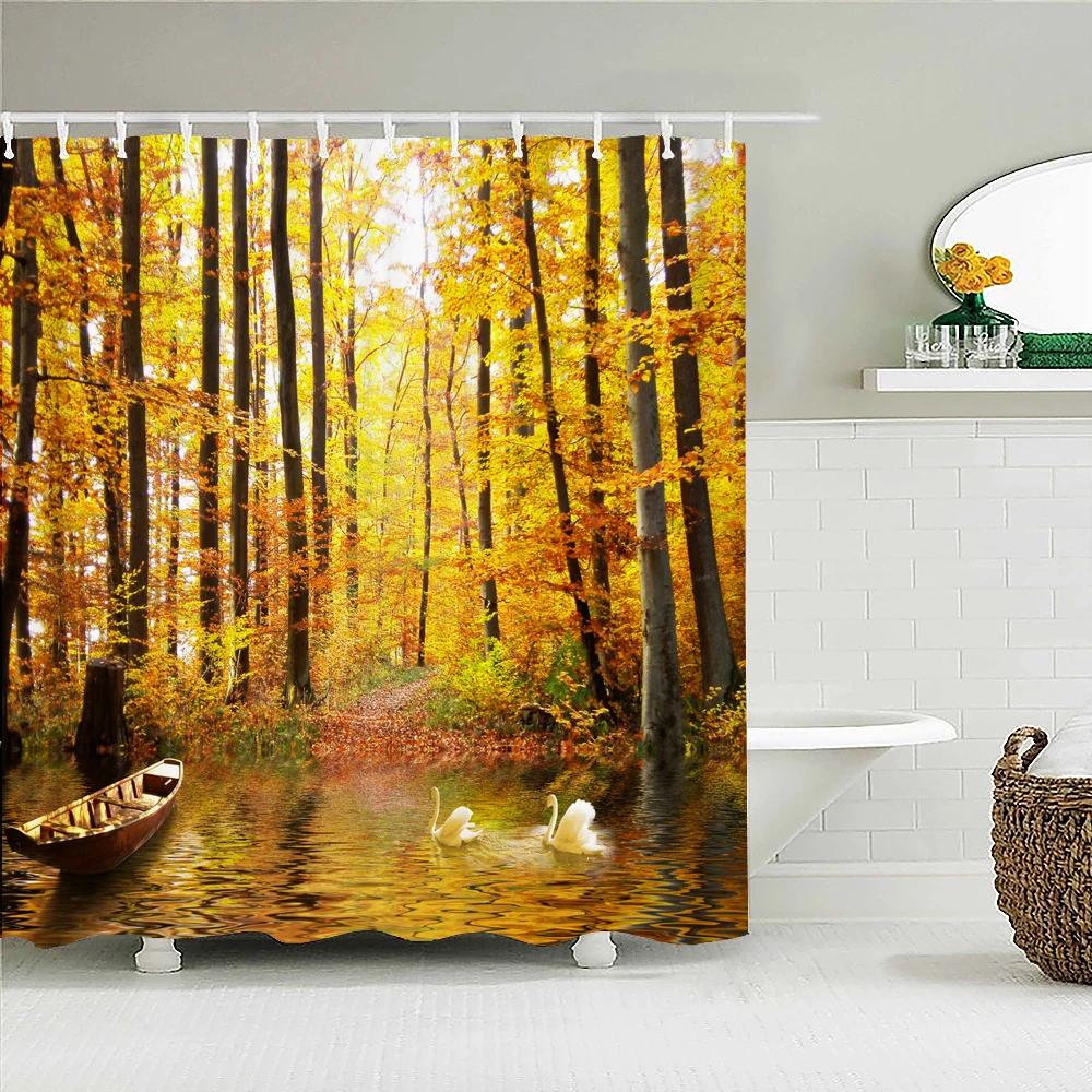 3D тропический лес лесной пейзаж напечатанная шторка для душа с крючком ванная водонепроницаемая полиэстеровая занавеска для ванны домашний декор