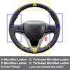 Hand Sewing Car Braid on Steering Wheel Cover For Suzuki ignis 2016-   2024 Beige Dark Gray Microfiber Leather