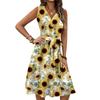 Женское весенне-летнее повседневное платье миди с V-образным вырезом без рукавов и цветочным принтом на талии