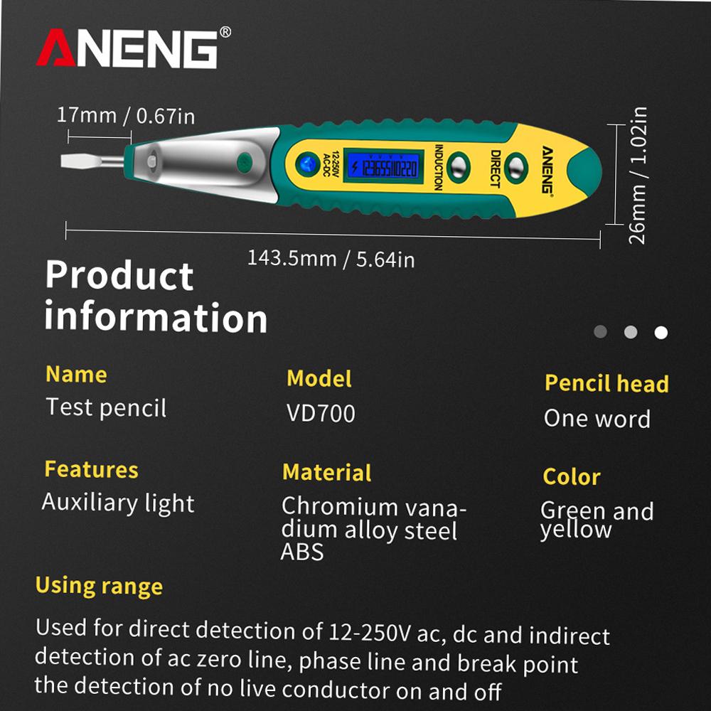 Aneng Testing Pen VD700 AC/DC 12-250V LCD Digital Display Voltage Test Pen Voltage Tester Electric