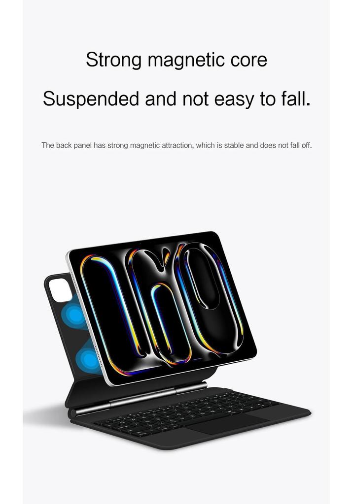 Совместима с iPad Magic Keyboard Pro 11/12.9/13 дюймов, Плавающая магнитная Bluetooth-клавиатура с семицветной подсветкой