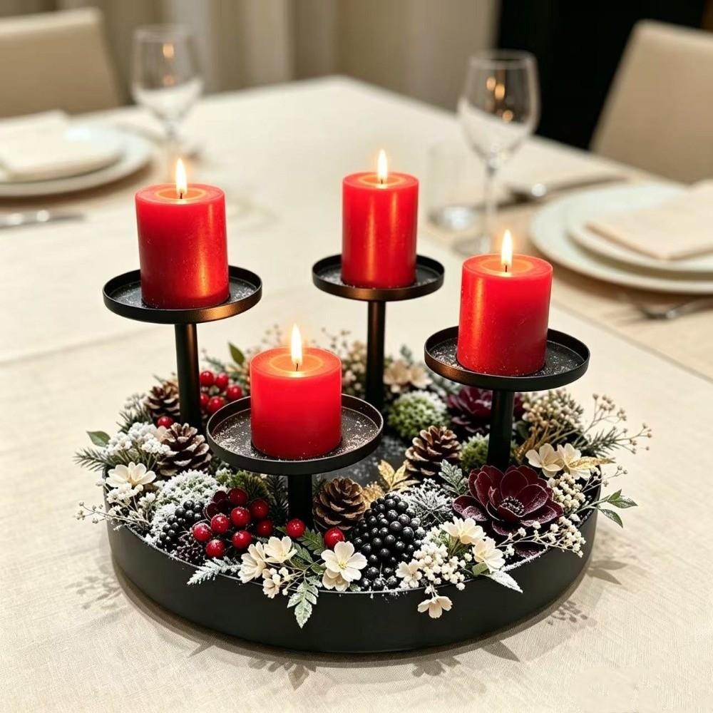 with Drip Tray Metal Candelabra Matte Black Pillar Candlestick for Party Table Centerpiece Decor