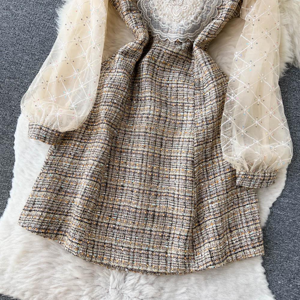 Осень и зима новое платье с вышивкой на груди в европейском и американском французском стиле