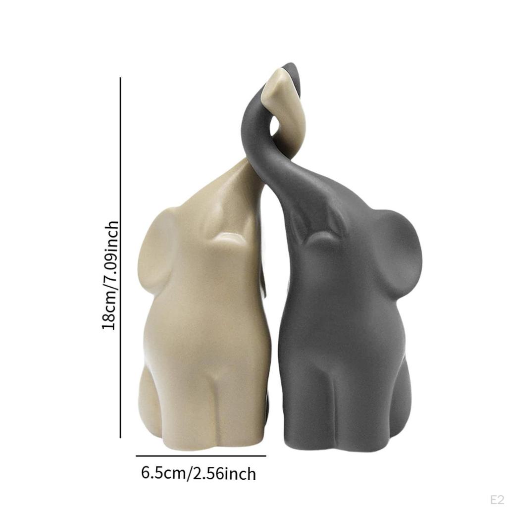 2x Couple Elephant Sculptures Desktop Ornaments Ceramic Animal Statues Decorative Figurines for Desk