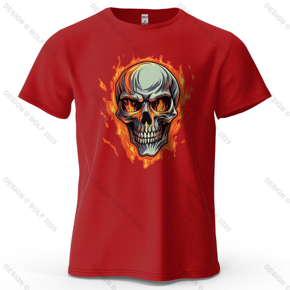 Flaming Skull Biker Fashion Printed Men's T-Shirt 100% Cotton Oversized Tattoo Art Graphic Tees for Women Tops Tees Streetwear