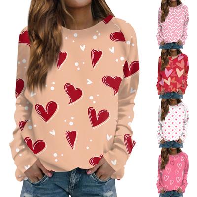 Женская модная повседневная толстовка с длинным рукавом и принтом на День святого Валентина и круглым вырезом