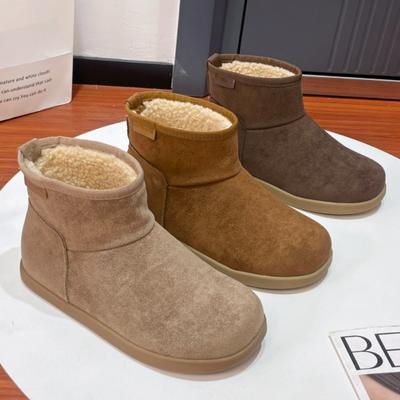 Замшевые балетки женские ботильоны для снега модные теплые плюшевые хлопковые туфли на низком каблуке прогулочные ботинки женские 2025 трендовые ботинки Chelsea Femme