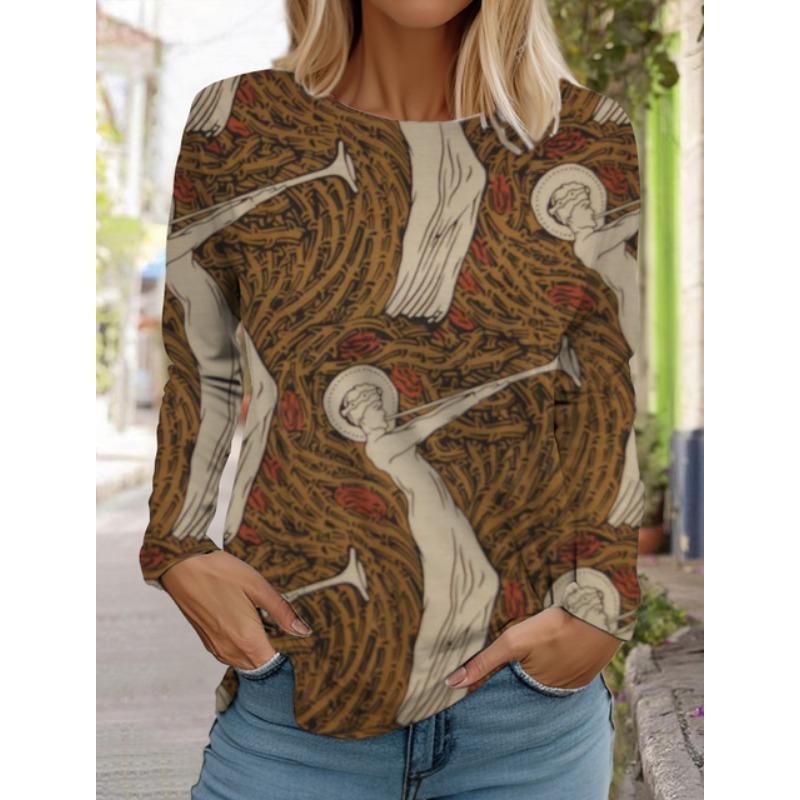 Женские белые топы с длинными рукавами, повседневные топы с круглым вырезом, 3D-принт с цветами, модный трендовый принт, женская футболка с длинными рукавами