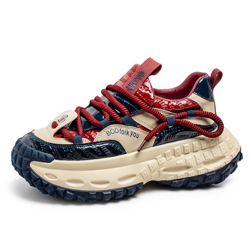 New Dad Shoes Platform-soled Heightening Men's Shoes Spring and Autumn Men's Contrasting Color Leather Surface Youth Low-top Casual Sports Shoes