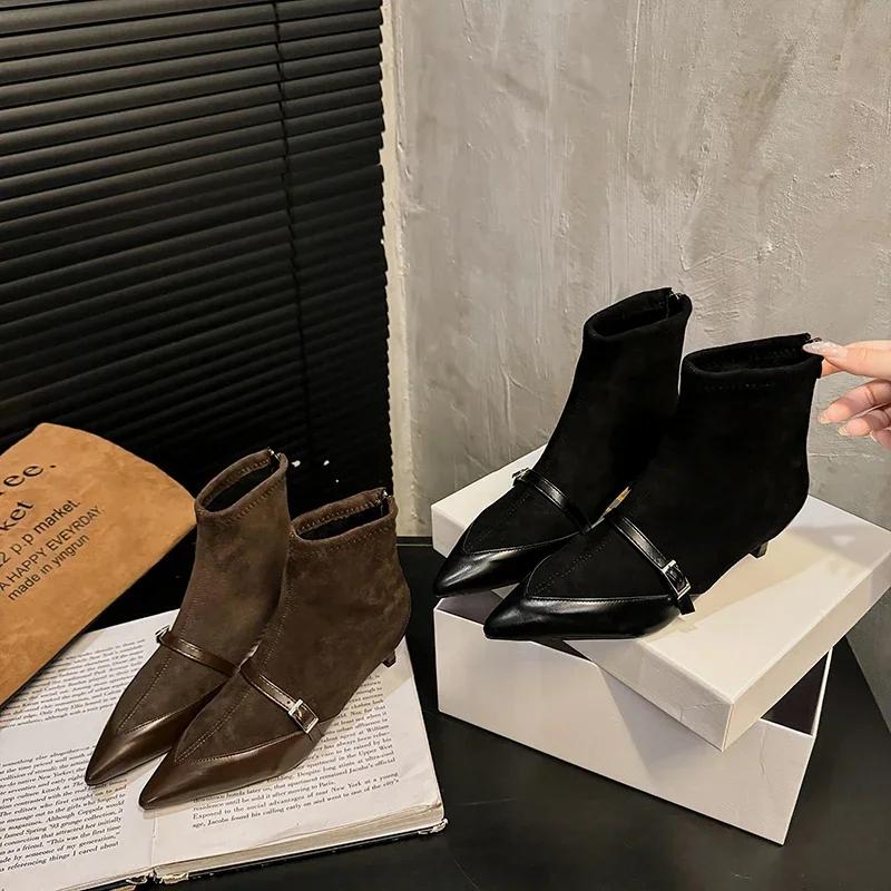 Дизайн Стиль Весна Осень Женские Носки Сапоги Модные Острые Носки Короткие Ботильоны Женские Элегантные Тонкие Каблуки Botas De Mujer