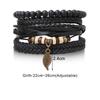 Black Men Bracelets Vintage Multilayer Leather Braid Bracelets Bangles Leaf Handmade Rope Wrap Bracelets Male Gift Jewlery