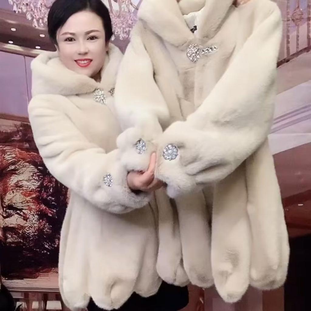 2 новых пальто из искусственной норки, женская куртка из искусственной норки с капюшоном, искусственный мех, корейская версия, свободная, большого размера, зима