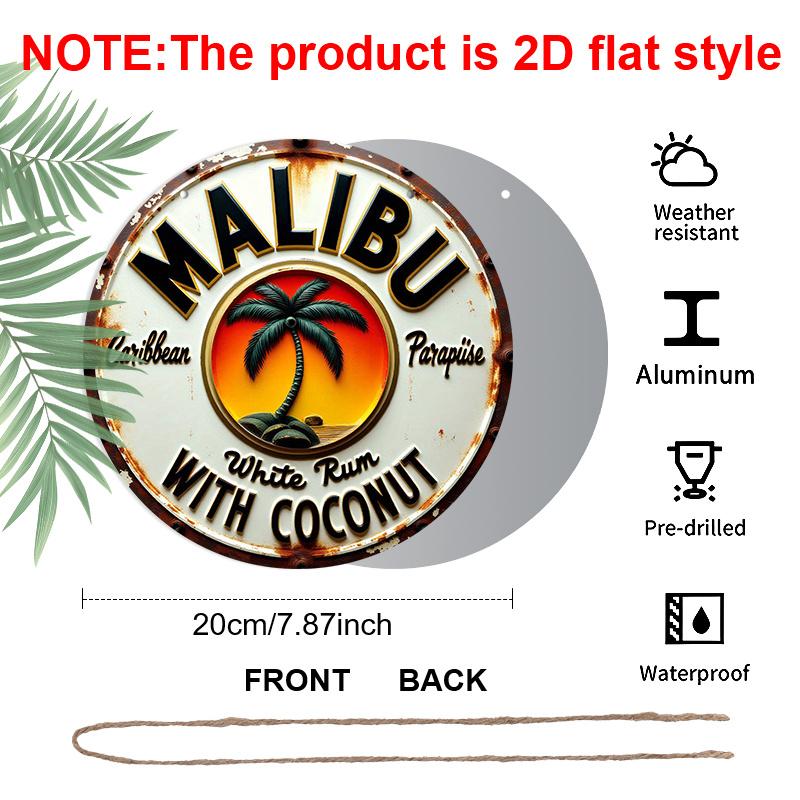 [Tropical Rum Sign]2D Flat, 1pc Tropical Caribbean Rum & Coconut Metal Wall Sign - Round Durable Aluminum Beach Art with Palm Trees & Parrot for Bar