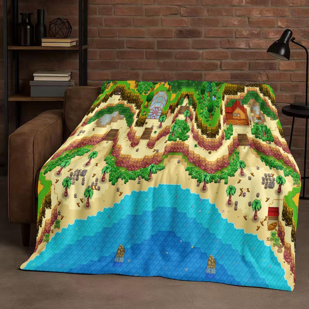 Retro Stardew Valley Farm Map Pixel Game Flannel Blanket,Ultra Soft Warm Plush Throw for Home Bedroom Bed Sofa Cover Kids Gift