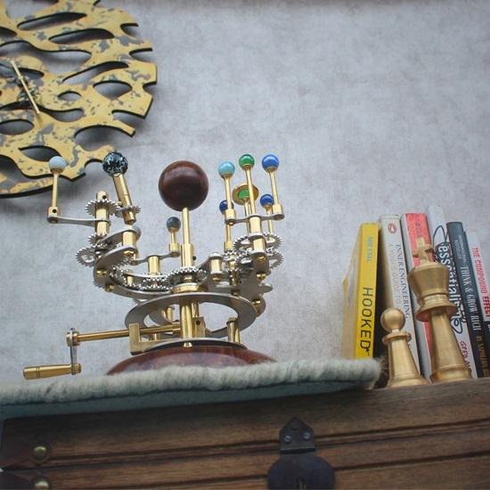 25.4 Cm Orrery, Piece for Book Shelves Brass and Steel Orrery A Functional Model of the Solar System with Planets
