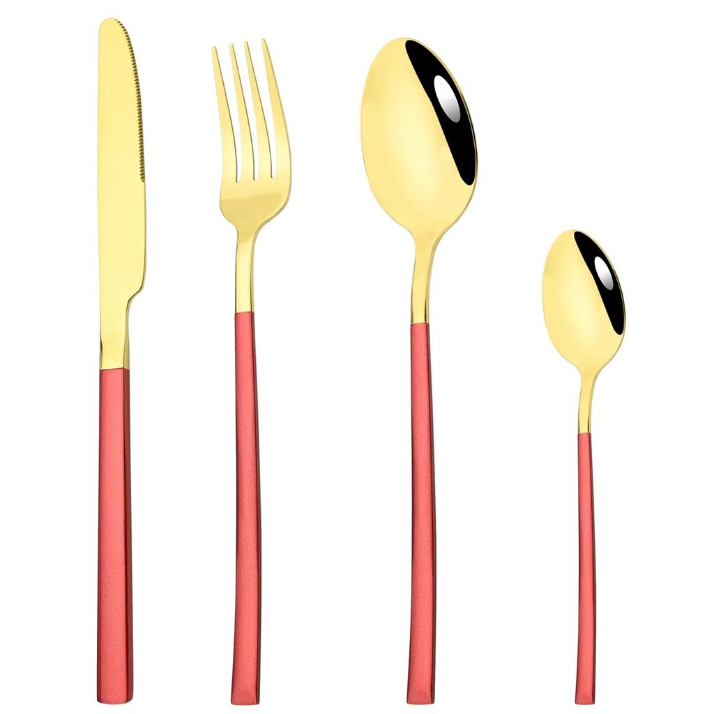 4Pcs Black Gold Cutlery Set Knives Fork Spoon Dinner Tableware Stainless Steel Dinnerware Party Kitchen Flatware Silverware Set