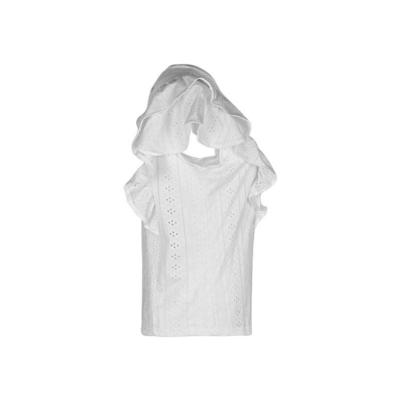 Summer Women Hollow Out White Shirt Ruffled Solid Blouse Tops