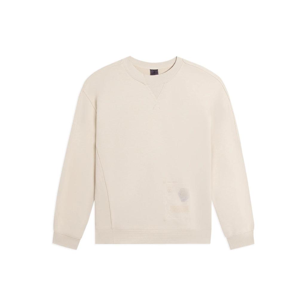 Li Ning Plain Print Pattern Round Neck Long Sleeve Sweatshirt Unisex Sweatshirt Khaki AWDSC19-2