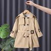 Girls' Windbreaker Spring Children's Mid-length Solid Color Waist Lapel Jacket Fashion British Style Coat