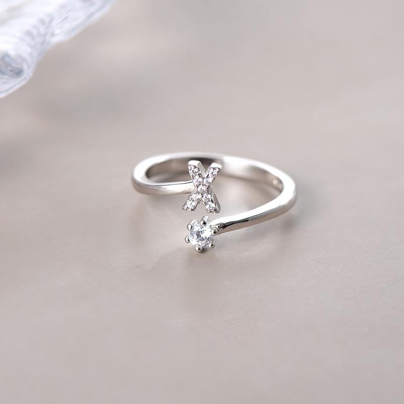 Hot Sale Adjustable Fashion 26 Letters Ring 925 Sterling Silver Jewelry For Women Gift