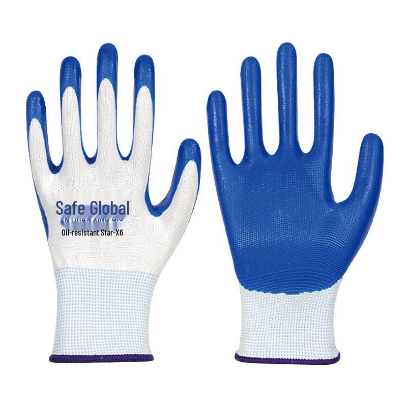 Усиленные нитриловые противопрокольные нескользящие рабочие перчатки для строительства и маслостойкие