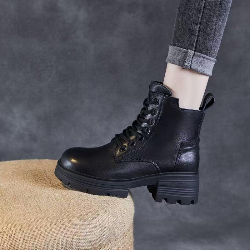 Новые женские ботинки Мартин, Ретро ботильоны из мягкой кожи, Ботинки на толстой подошве с флисом, увеличивающие рост