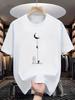 2025 Summer men's 100_ pure cotton casual loose fit plus size moon landing pattern printed round neck short sleeved T-shirt top