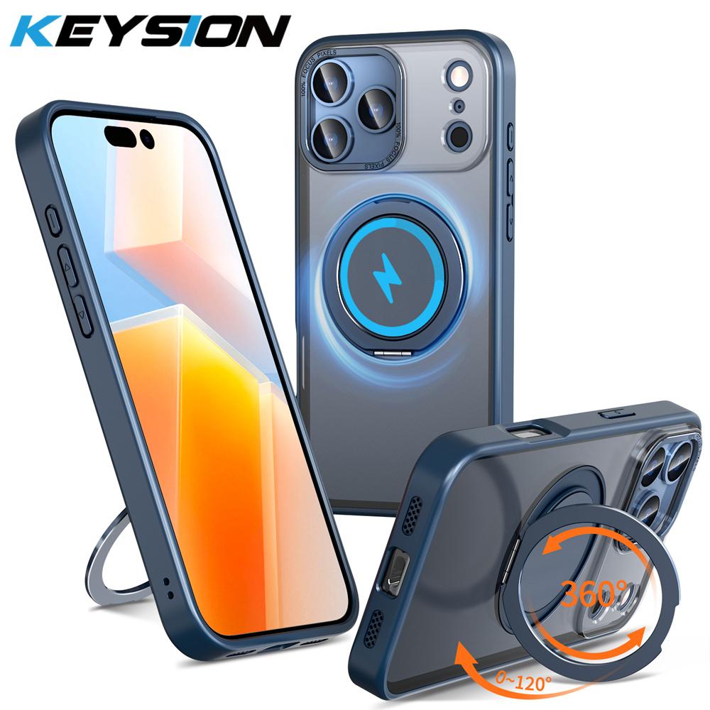 KEYSION Противоударный матовый прозрачный чехол для MagSafe для iPhone 17 Pro Max с вращающейся на 360° магнитной подставкой-кольцом, задняя крышка для телефона