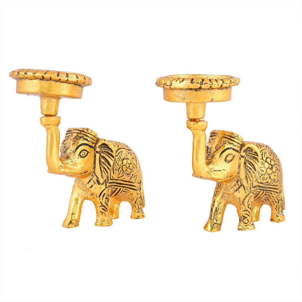 Elegant Metal Elephant Candle Holder Set of 2 - Perfect Home Decoration Diwali, Intricate Design Tealight Candle Holders for Office Decor Home Decor,