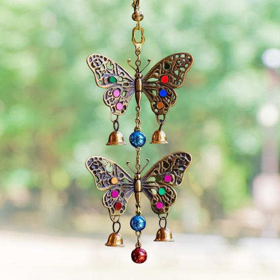 Винтажная подвесная бабочка, украшение, устойчивое к погодным условиям, для внутреннего и наружного использования, для сада, патио, металлическая подвесная подвеска в виде колокольчика для ветряной музыки