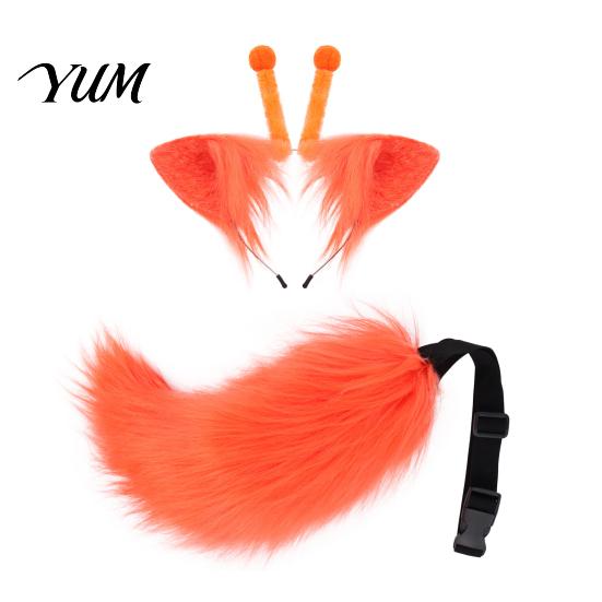 Comfortable Plush Headband Alien Cat Ears And Tail Set, Cute Kitten with Antennae, Animal Set Cosplay Costume Kit for Halloween Party, Comic