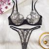 Летний женский комплект нижнего белья, сексуальный кружевной комплект с цветочной вышивкой, бюстгальтер, французский ультратонкий дышащий бюстгальтер, модное нижнее белье, стринги