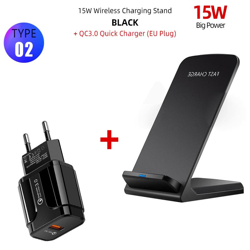 15W Fast Wireless Charger For iPhone 14 13 12 11 ProMax X XS Samsung S21 S20 S10 Note 20  Xiaomi 9 10 Phone Charging Stand