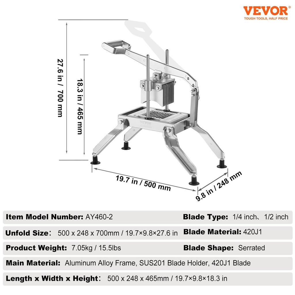 Commercial Vegetable Slicer, 1/4 and 1/2 inch Tomato Slicer, Stainless Steel and Aluminum Alloy Vegetable Cutter Slicer, Manual Tomato Slicer with