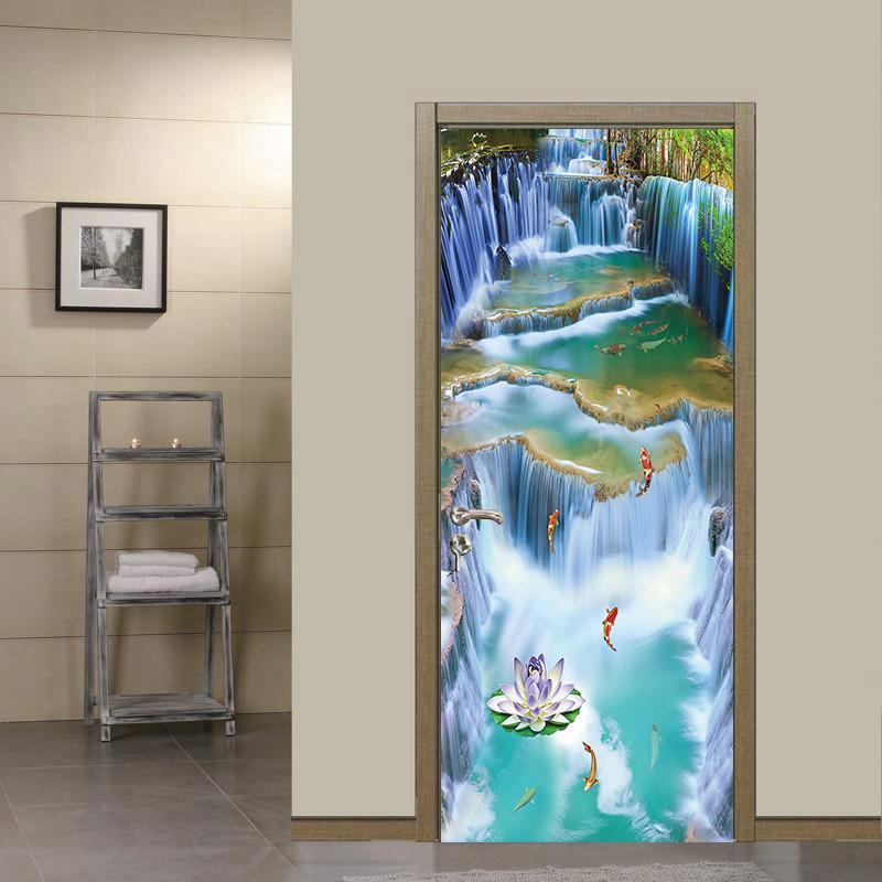 Китайская пейзажная живопись DIY наклейки на дверь и стену, домашний декор, гостиная, крыльцо, художественная роспись, самоклеящаяся съемный настенный плакат из ПВХ