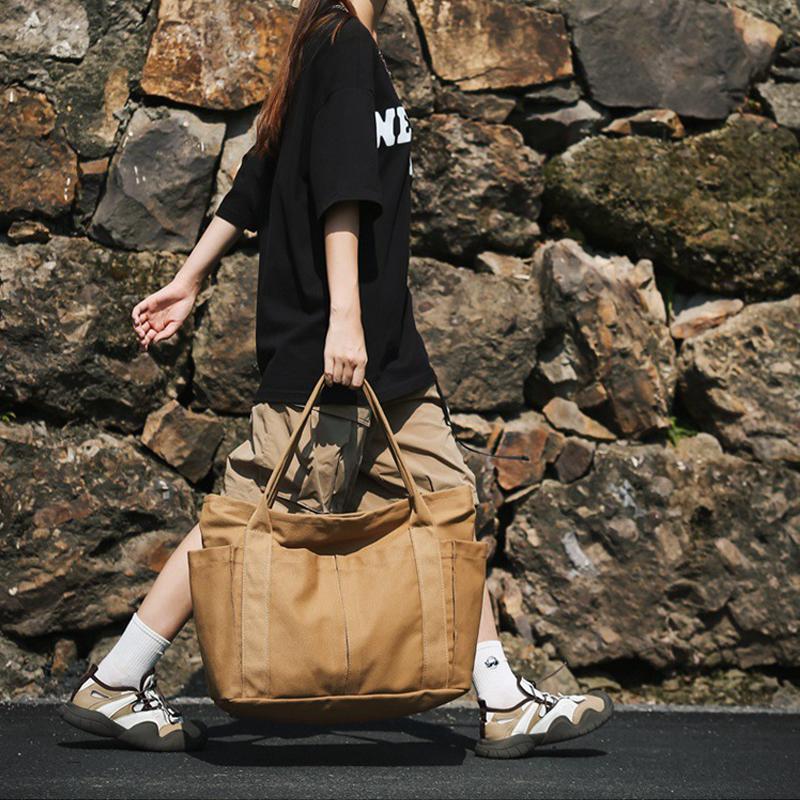 Canvas Bag Women's Large Capacity Shoulder Tote Bag Solid Color Hobo Bag
