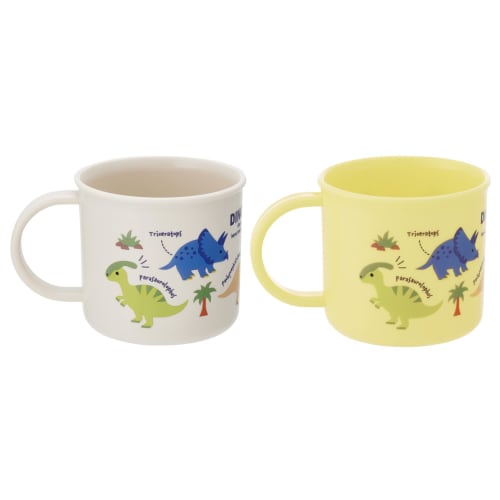 Skater Lunch Box Plastic Cups, 200ml, Set of 2, Kids', Antibacterial, Dishwasher Safe, Made In Japan, Dinosaur Design, KE4AAGW