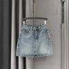 Women's 2024 High-Waist Retro Blue Denim Skirt - Slimming Summer Design for Petite Figures
