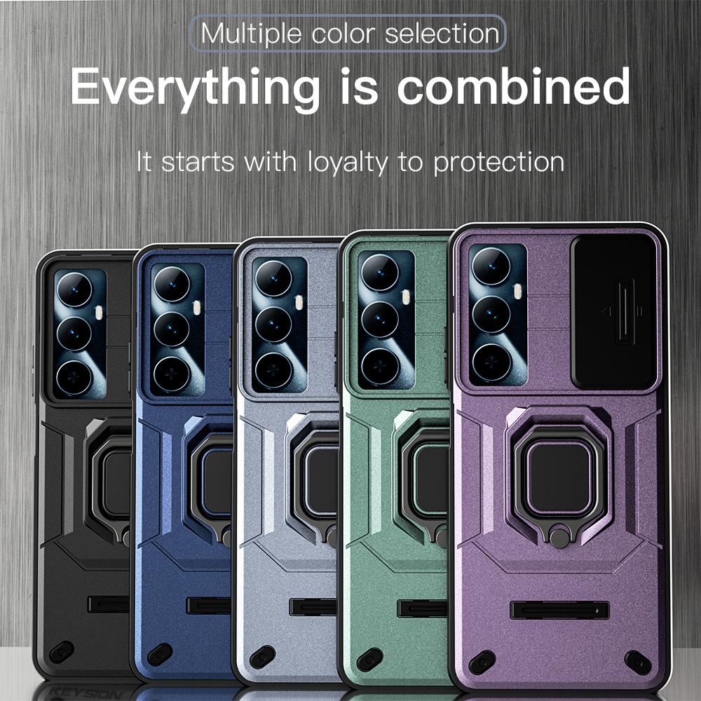 KEYSION Противоударный чехол для Realme C65 4G, слайдер, защитное кольцо для объектива камеры, задняя крышка телефона для OPPO Realme C65