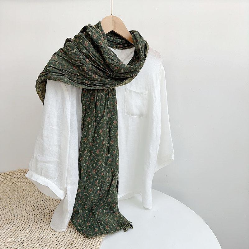 Retro Floral Long Cotton Scarf Soft Neck Protection Warm Triangle Shawl Head Wrap Multi-Functional Print Design for All Ages