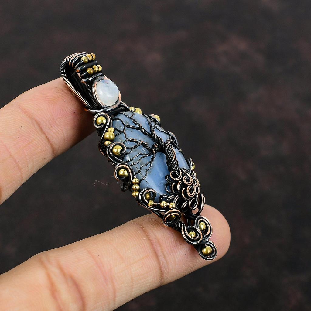 Подвеска «Древо жизни» Ангелит, медная проволочная обертка, подвеска «Радуга» Лунный камень, подвеска ручной работы из драгоценных камней, подарок для матери, медные украшения