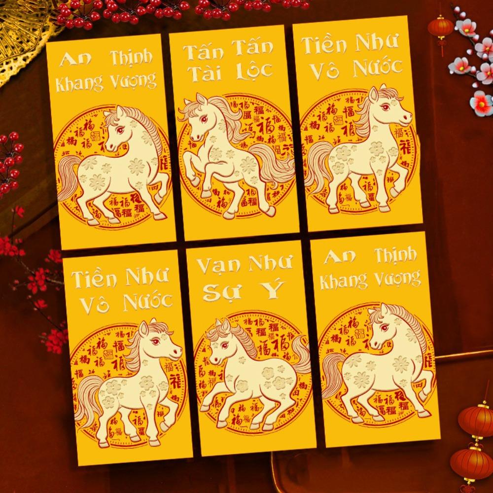 6 шт. 2026 Год Лошади Вьетнамские Красные Конверты Традиционный Китайский Стиль Конверты для Денег Удачи Благословение Мультяшные Красные Конверты