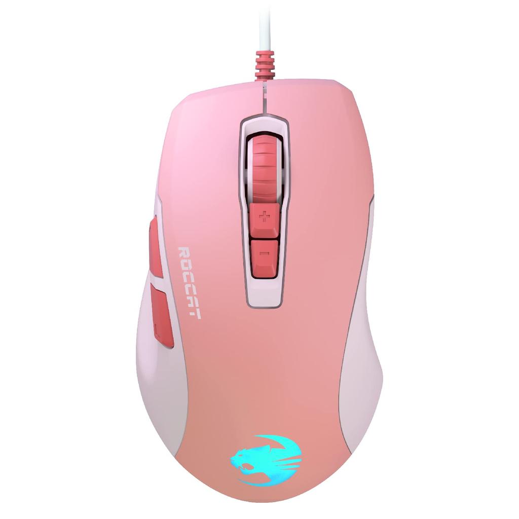 ROCCAT Gaming Mouse Kone Pure Ultra Wired PVC Coral RGB Windows 7 or Later Authorized Distributor Bloom/Pink Optical/16K/Side Button/Lightweight