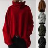 Women Sweatshirt Solid Color Thick Autumn Winter Patchwork High Collar Pullover for Party