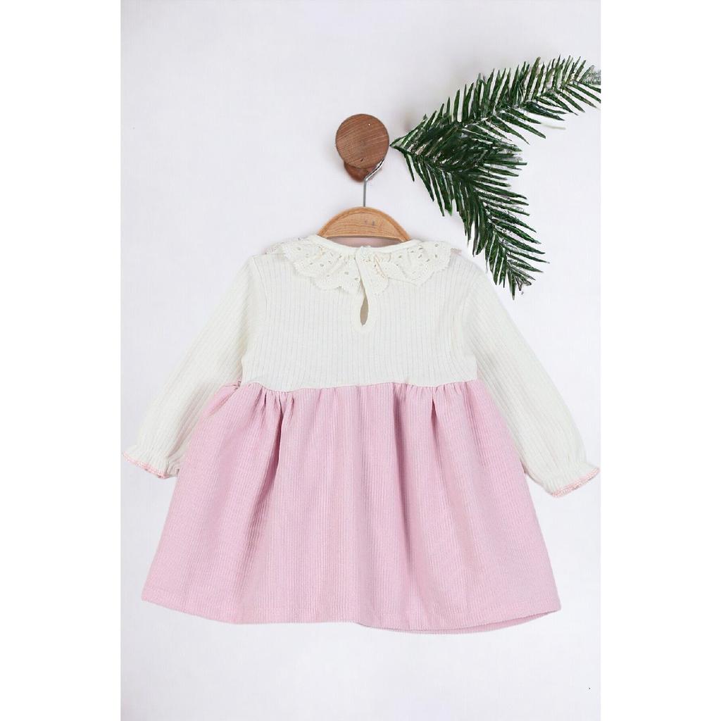 Baby Girl Vintage Lace Collar Salopet Ribbed Dress